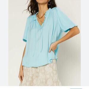 Jane & Delancey Top Women's Small Light Blue Bohemian Short Sleeve Relaxed Fit